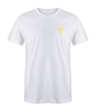 White w/ Metallic Gold Distressed Cross